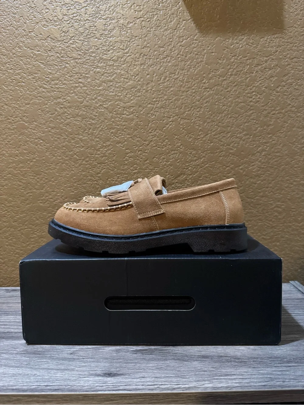 Mens Tan Suede Tassel Loafers - Classic Slip-On
